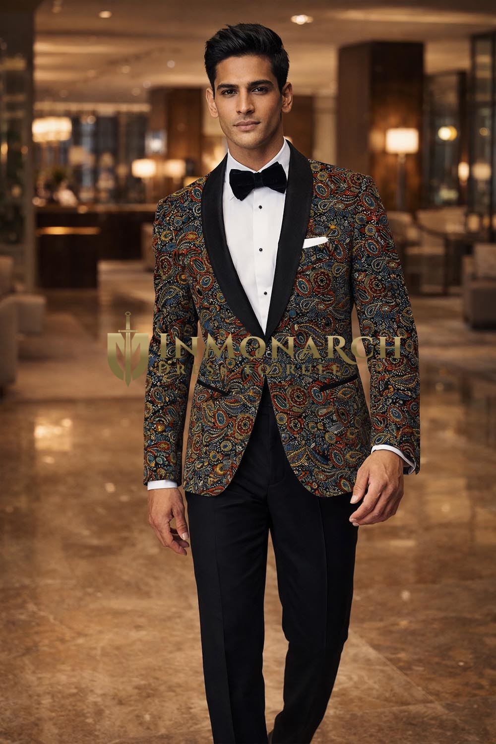 Mens Steel Blue Paisley Shawl Lapel Tuxedo 2 Piece Slim Fit Party Wear