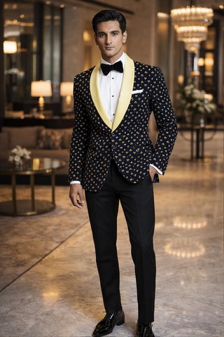 Blazer slim bleu marine triangles dorés