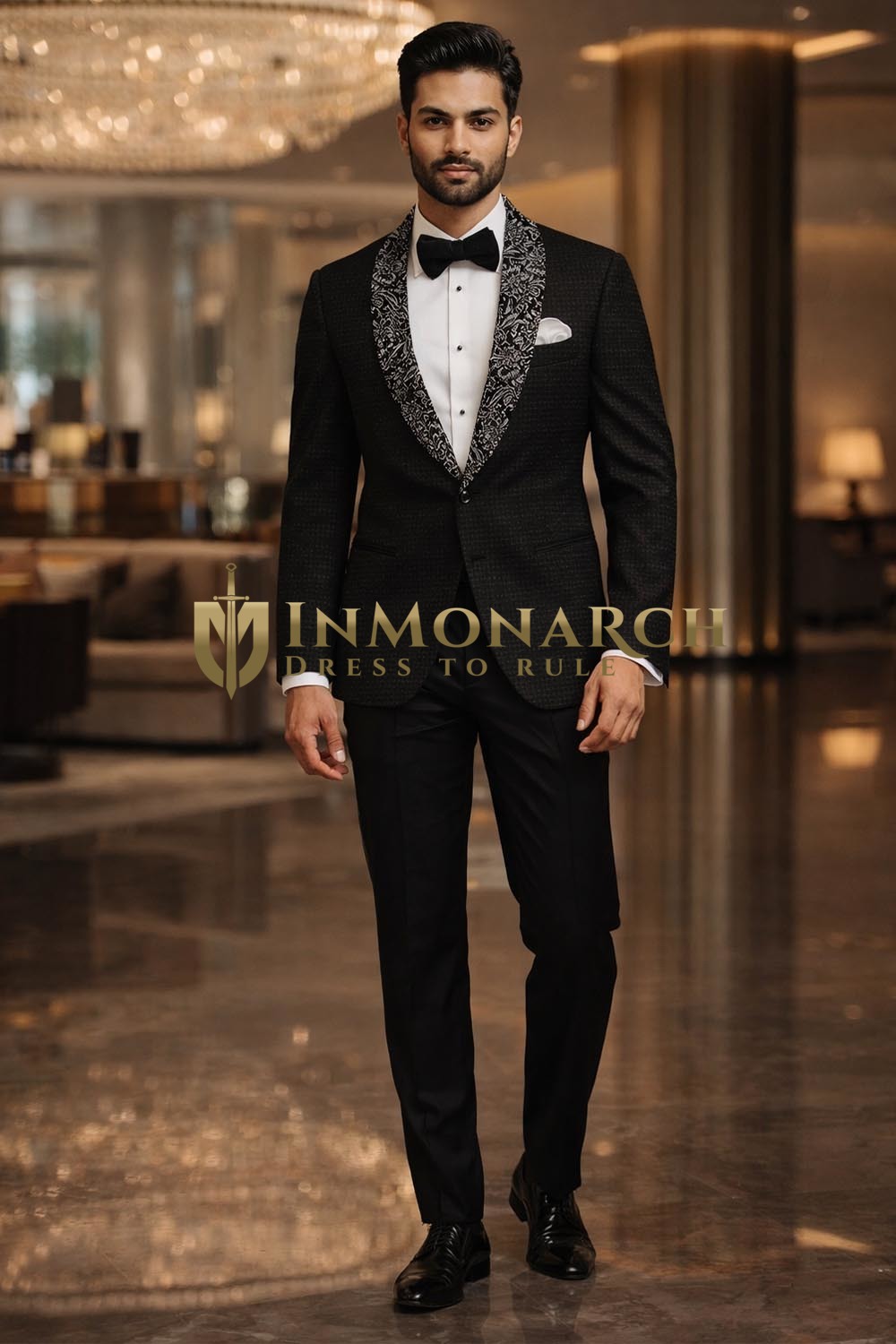 Mens Black Check Shawl Lapel Tuxedo Slim Fit Two Button Party Jacket