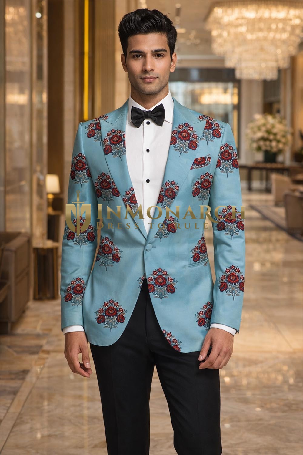 Bestickter blauer Herrenblazer floral