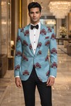 Bestickter blauer Herrenblazer floral