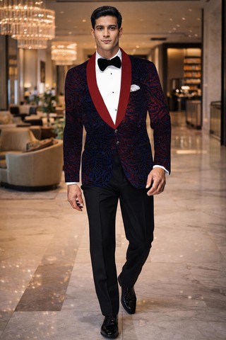 Blazer mariage bicolore rouge et regency