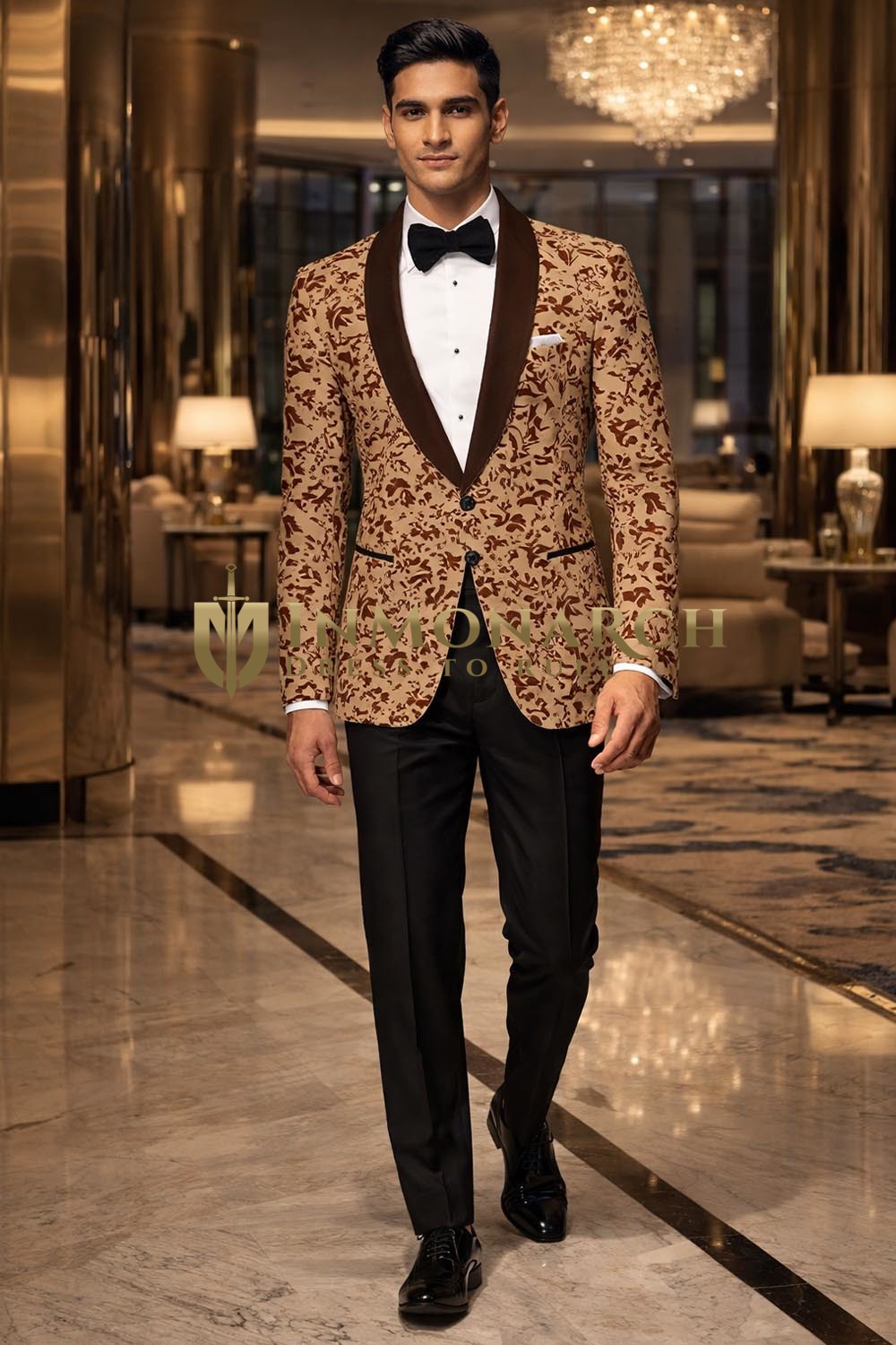 Blazer beige estampado marrón solapa satén