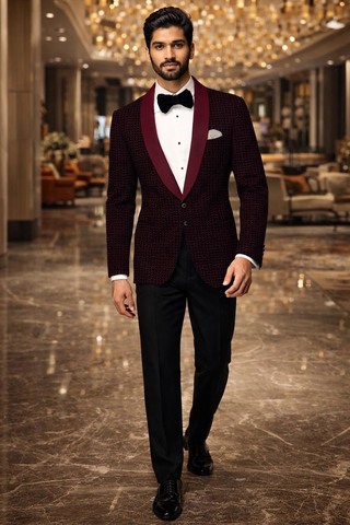 Blazer slim fit à carreaux magenta et noir