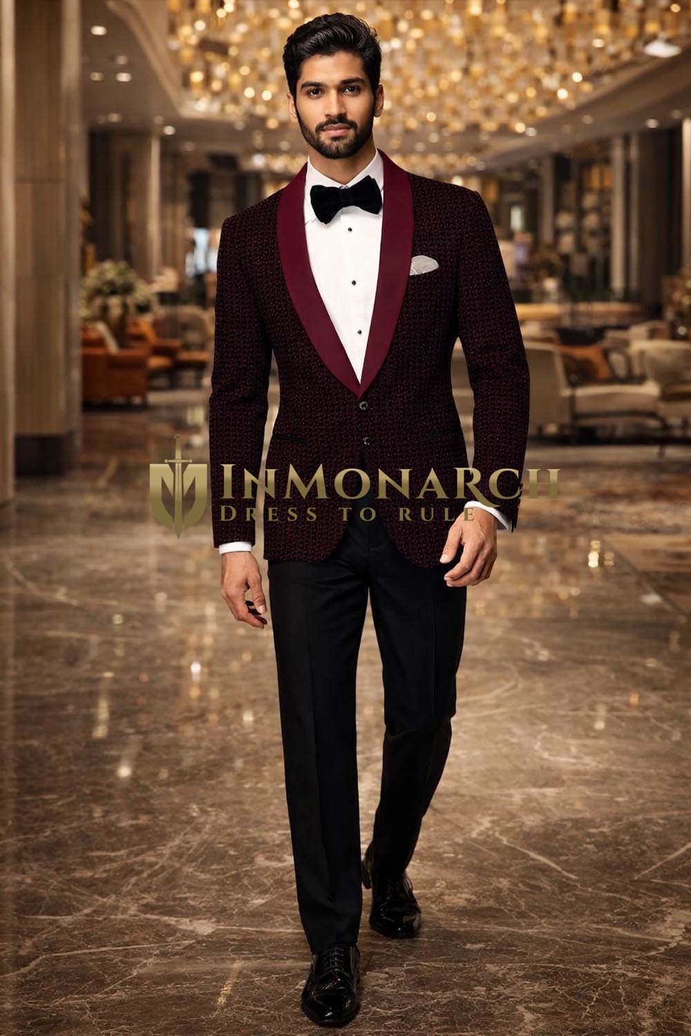 Mens Magenta Black Velvet Shawl Lapel Tuxedo Blazer Slim Fit Party Jacket