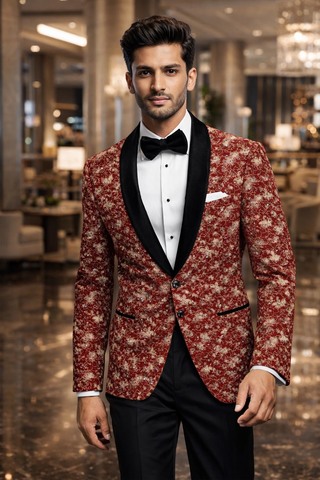 Blazer bordeaux imprimé style Bollywood