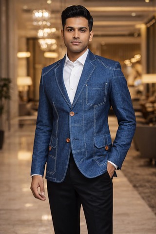 Schlanker Leinenblazer mit fallendem Revers in Blau