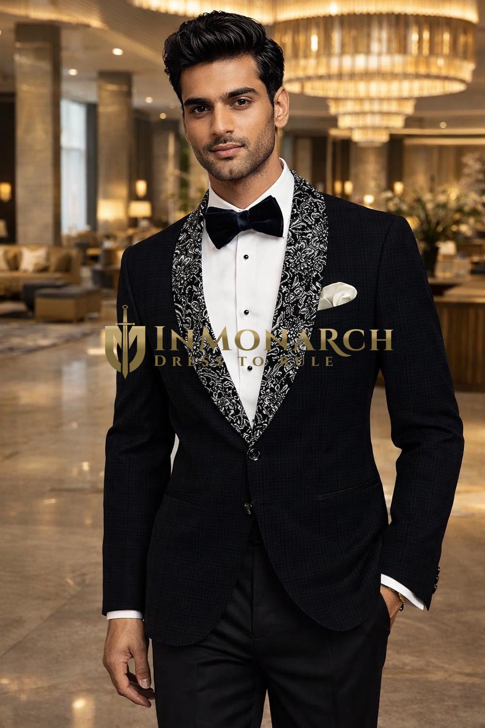 Mens Navy Check Shawl Lapel Tuxedo Blazer Slim Fit Formal Party Jacket