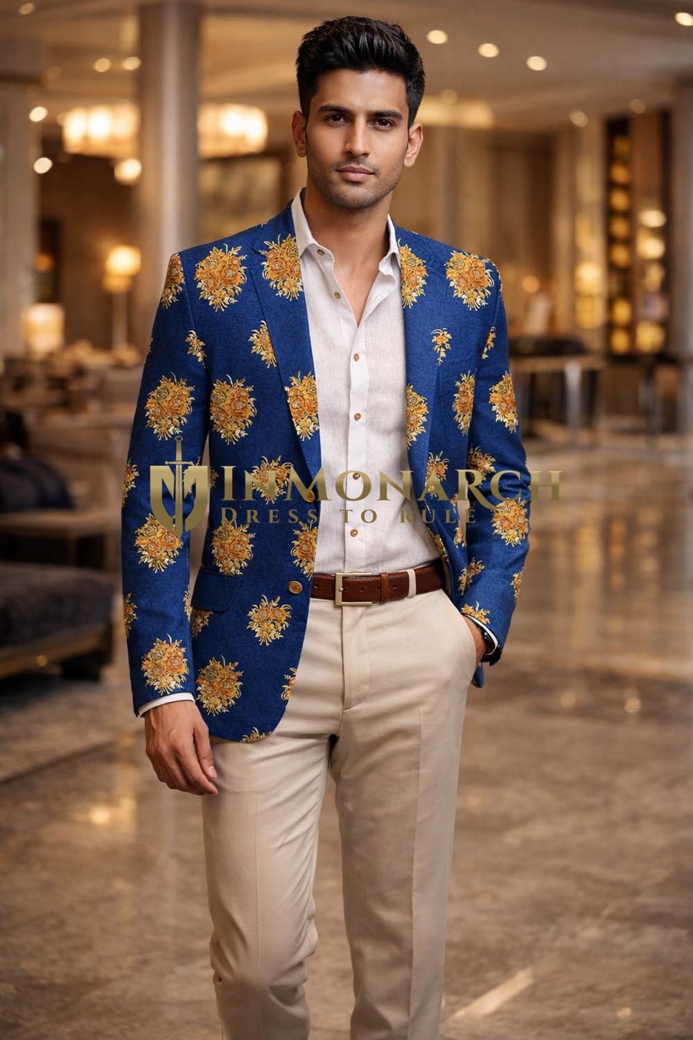 Grand blazer casual bleu col cranté deux boutons