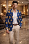 Grand blazer casual bleu col cranté deux boutons