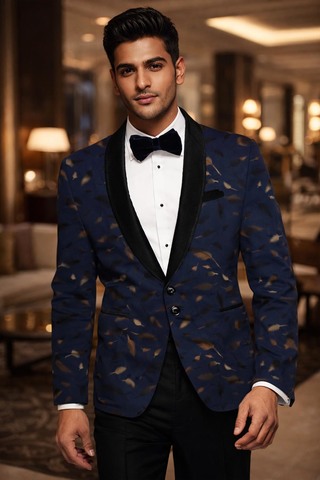 Blazer imprimé digital bleu marine en suédine