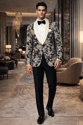 Blazer casual slim gris flores