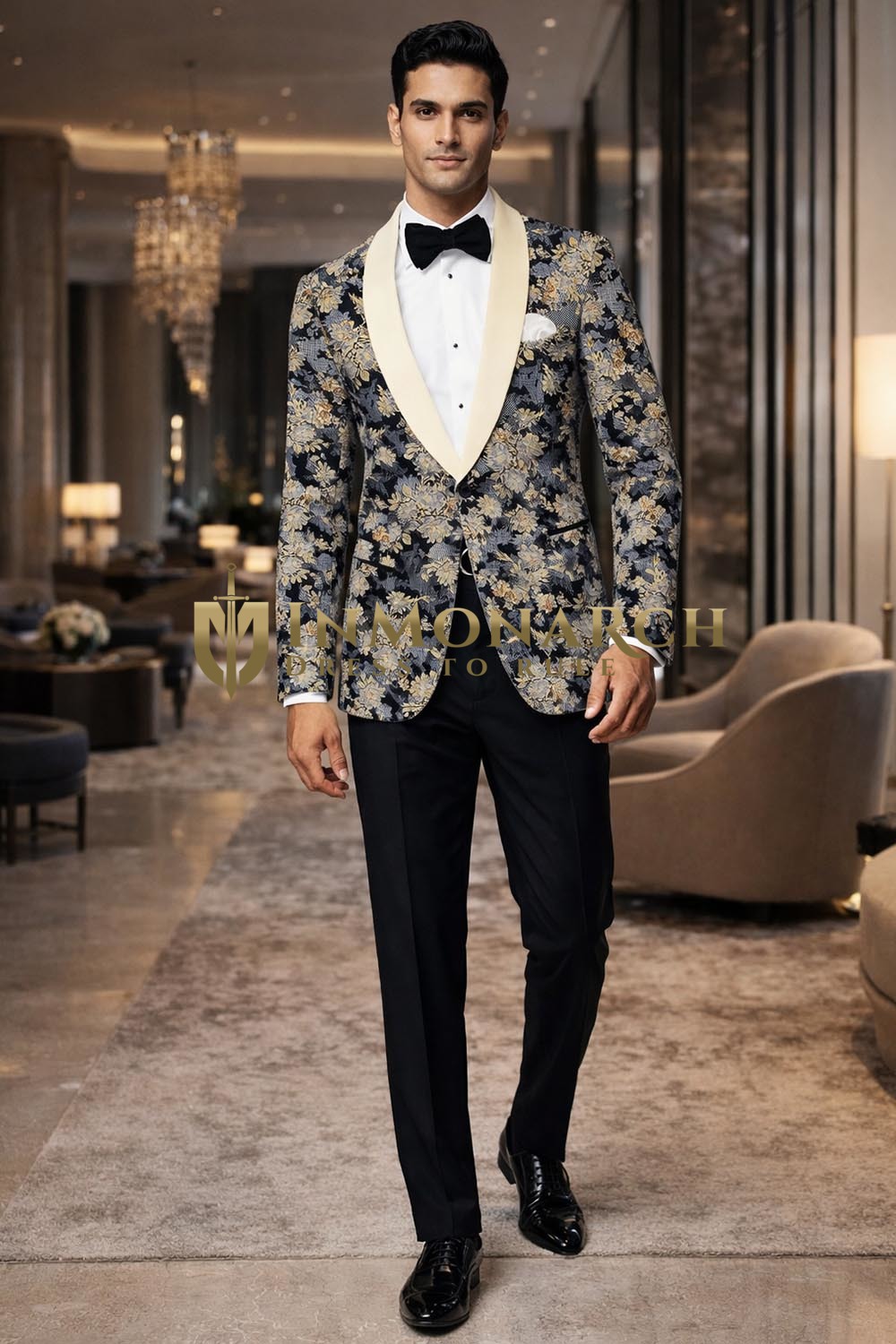 Blazer casual slim gris flores