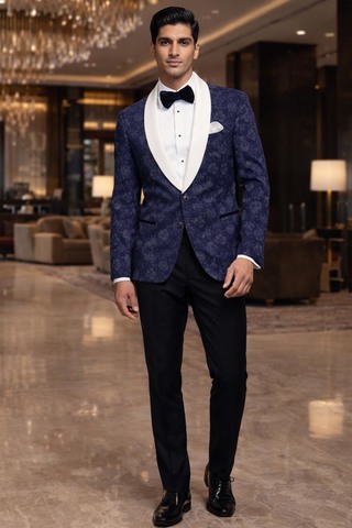 Blazer slim bleu marine à fleurs