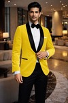 Mens Yellow Velvet Shawl Lapel Slim Fit Party Blazer Jacket