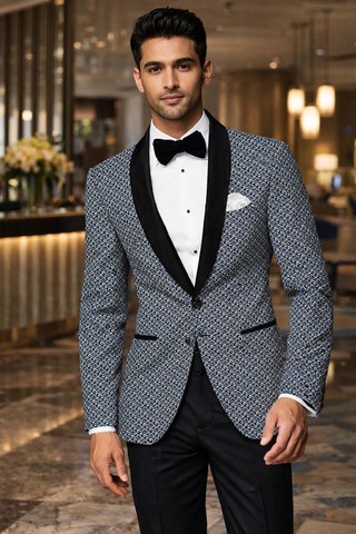 Blazer slim cyan motif fleurs hawaïennes