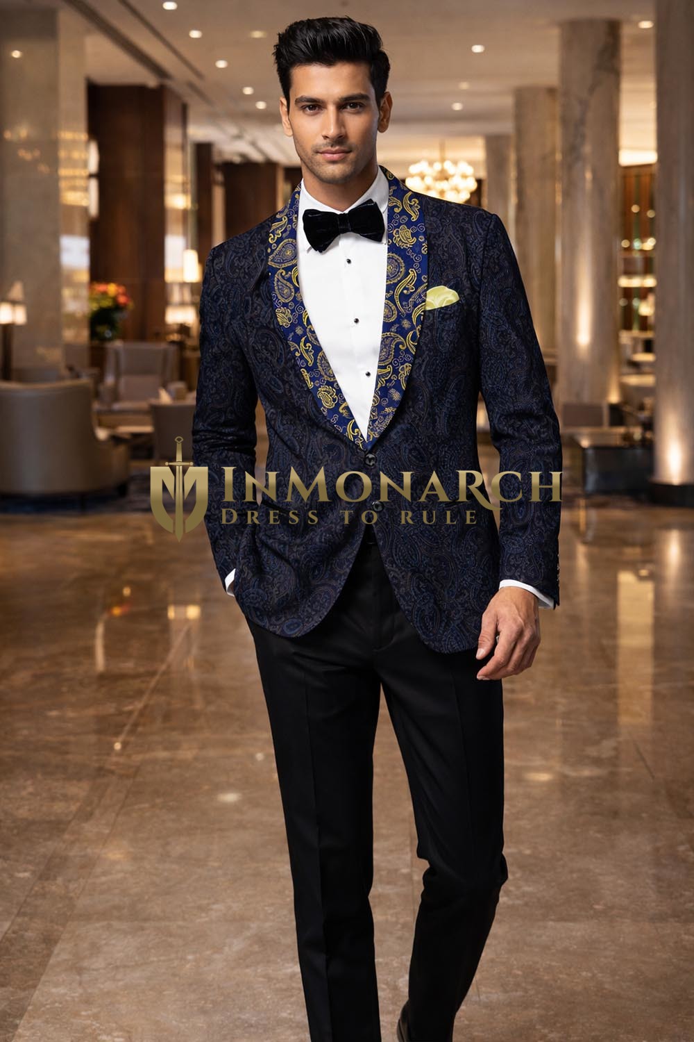 Mens Navy Blue Velvet Slim Fit Tuxedo Suit 2 Pc Shawl Collar Evening Wear
