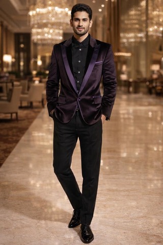 Blazer slim fit terciopelo mulberry botón