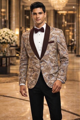 Blazer imprimé olive col châle marron