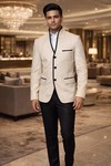 Mens Beige Linen Jodhpuri Jacket 1 Pc Nehru Collar Formal Party Wear