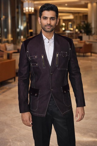 Blazer col haut lin vin classique