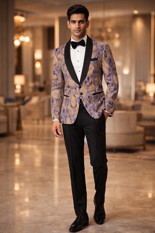 Americana beige y azul floral hombre