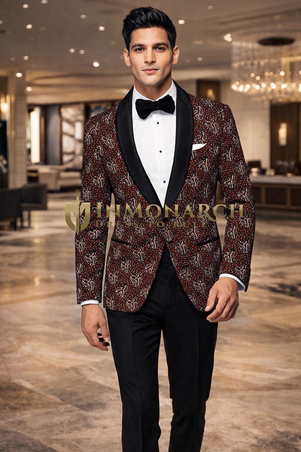 Blazer vino estampado cachemira satén