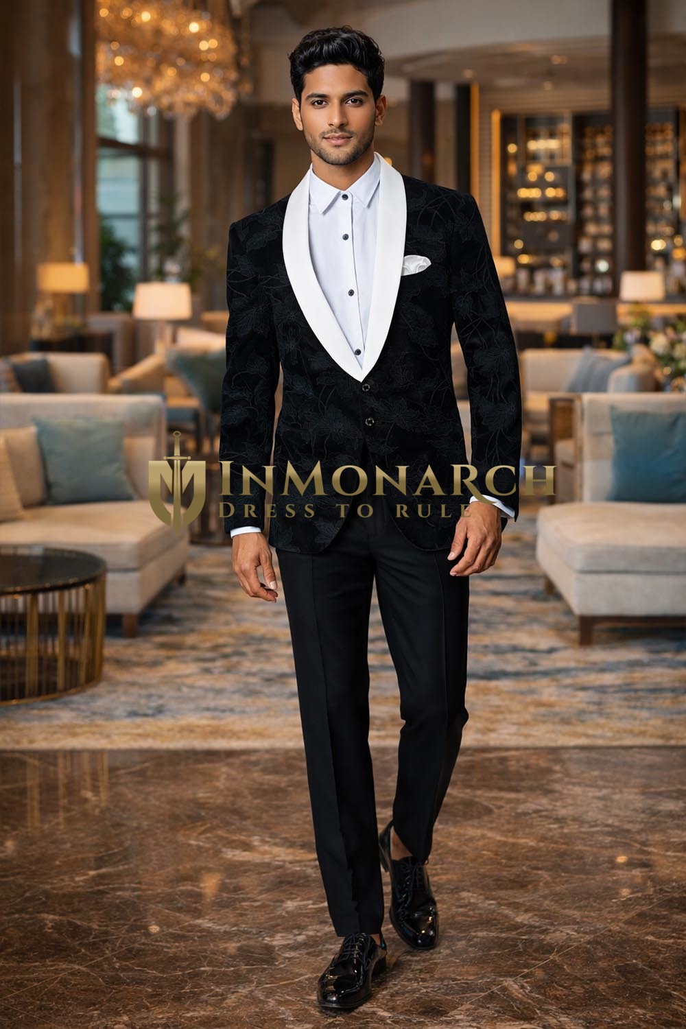 Blazer bleu marine fleuri cintré homme