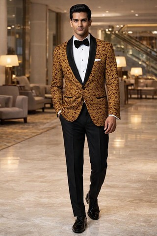 Blazer jaune mariage indien imprimé marron