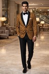 Blazer amarillo boda india estampado marrón