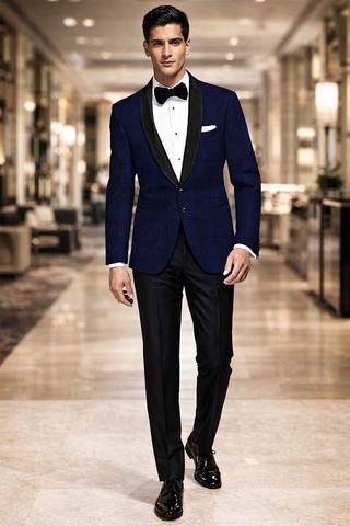 Slim-Fit Sakko kariert marineblau