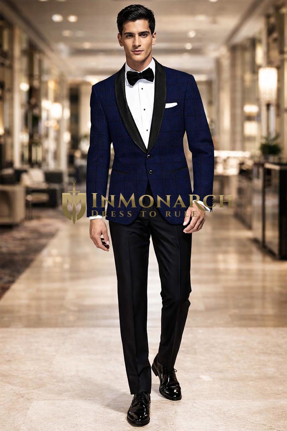 Slim-Fit Sakko kariert marineblau