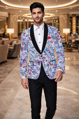 Blazer slim blanc imprimé multicolore