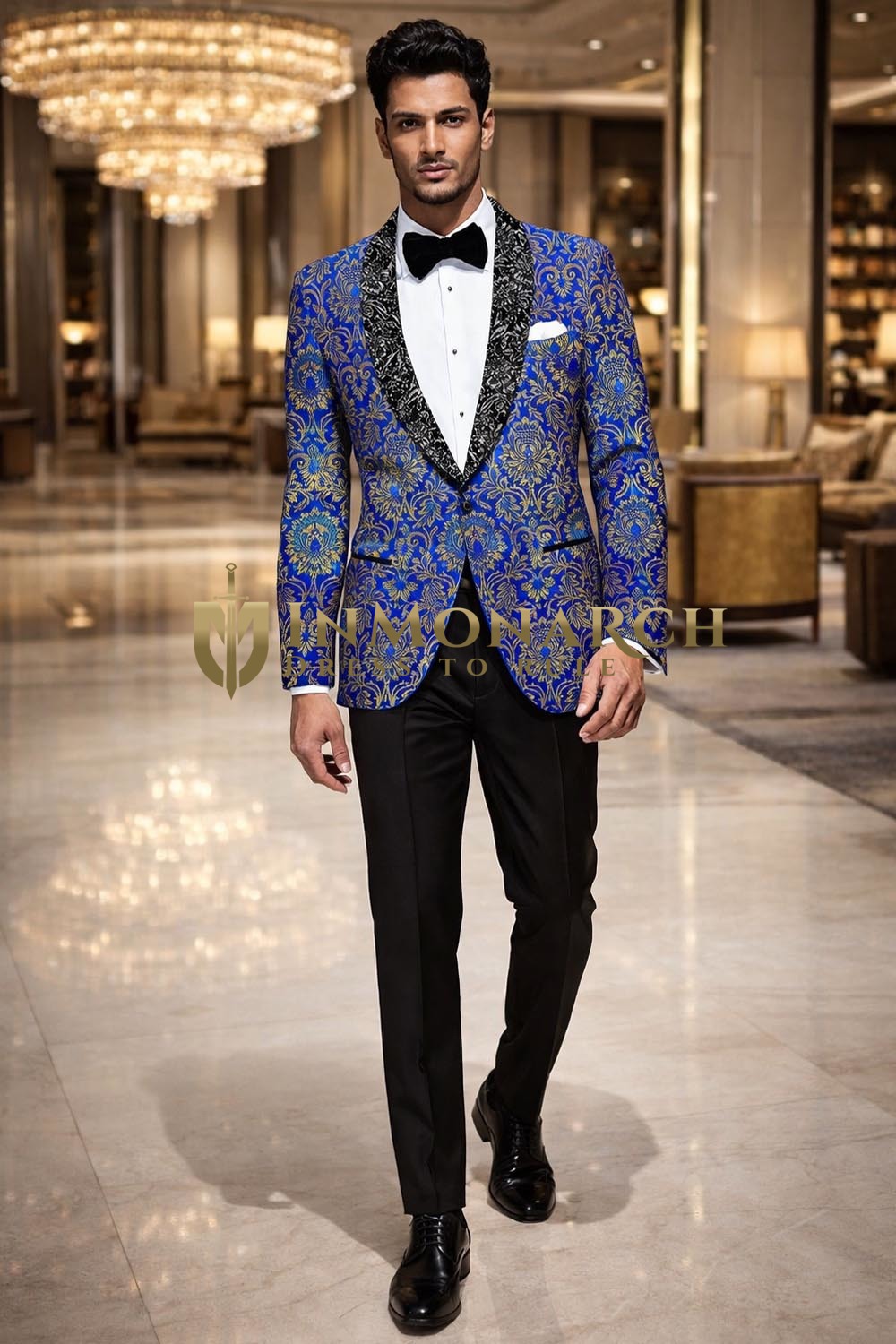Veste bleue homme florale soirée