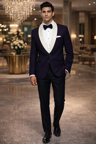 Veste slim à carreaux bleu regency
