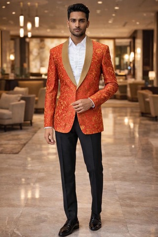 Blazer rouge brodé slim fit