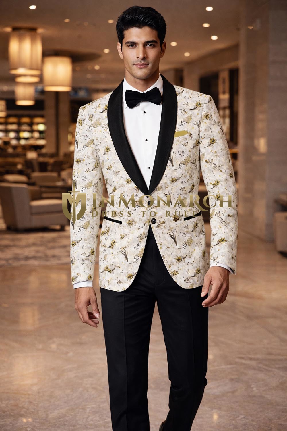 Blazer mariage olive satin noir crème coton