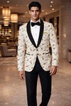 Blazer mariage olive satin noir crème coton