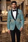 Blazer cyan style Bollywood en satin