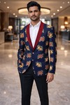 Blazer casual slim fit brodé bleu marine foncé