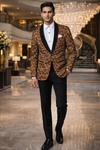 Mens Yellow Leaf 2 Piece Shawl Lapel Tuxedo Suit Party Wedding Wear