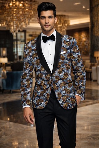 Blazer lavande imprimé cachemire marron col châle