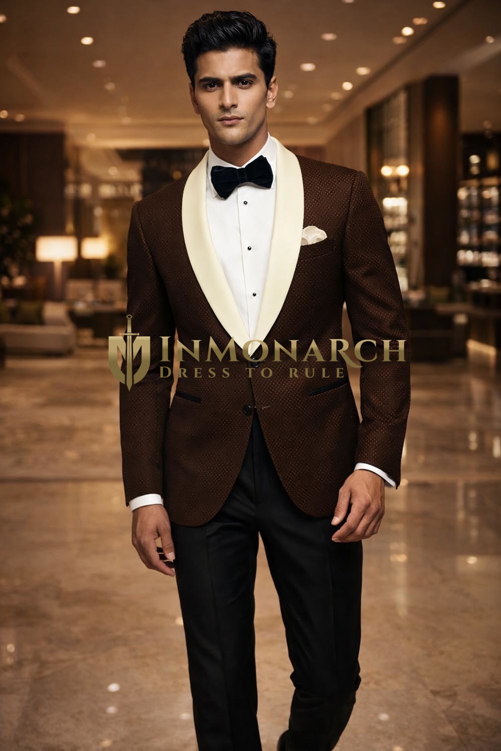 Mens Brown Velvet 2 Piece Shawl Collar Tuxedo Suit Formal Evening Wear