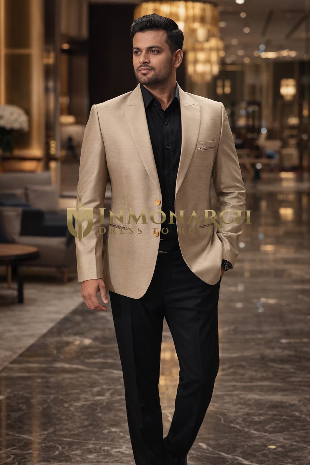 Mens Bronze 2 Piece Peak Lapel Suit Formal Evening Wedding Wear