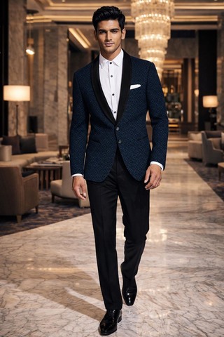 Blazer cintré velours bleu acier