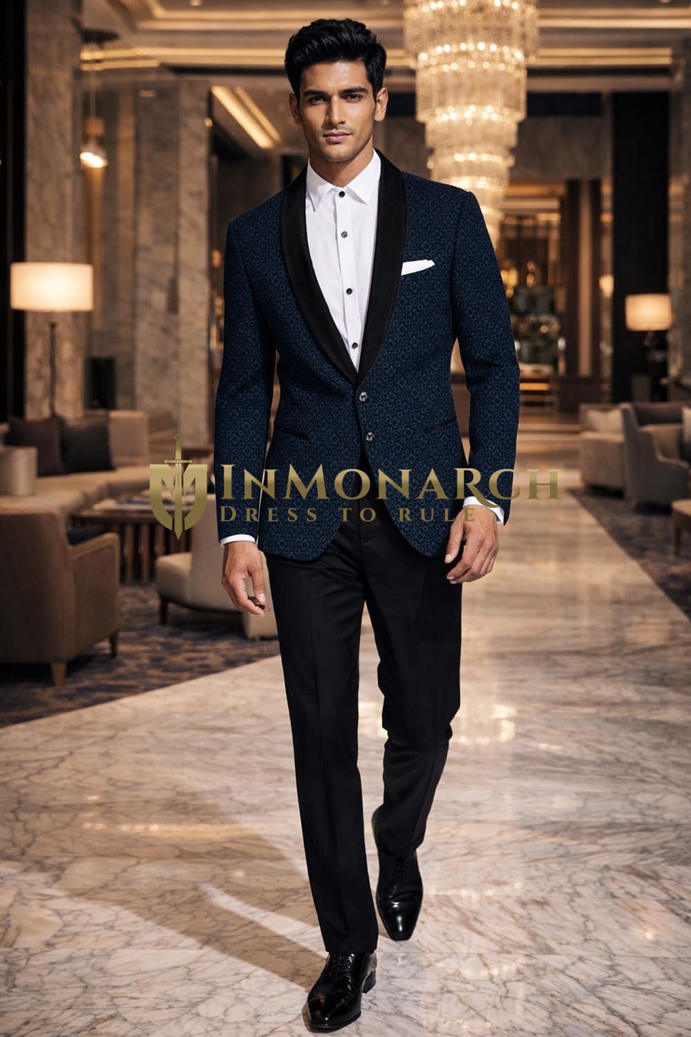 Blazer cintré velours bleu acier