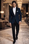 Blazer cintré velours bleu acier