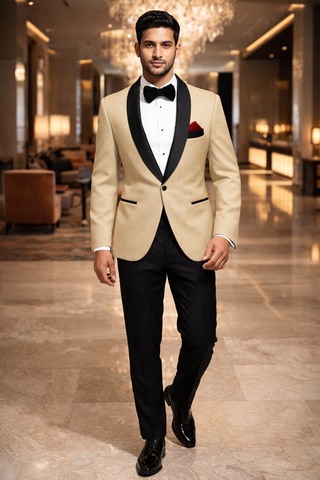 Blazer beige col châle coupe slim