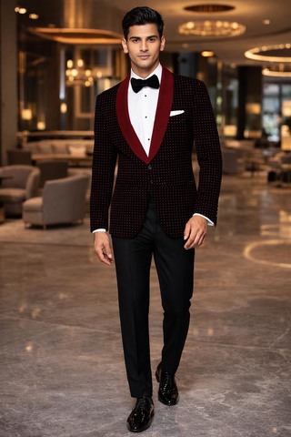 Blazer noir double couche avec patchs rouge cramoisi