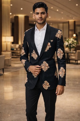 Blazer casual gris foncé brodé